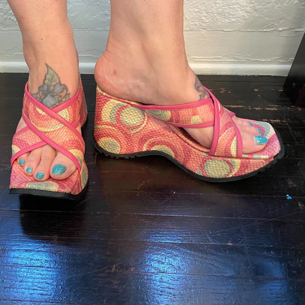 Luichiny Pink Platform Woven Slide Sandals 9